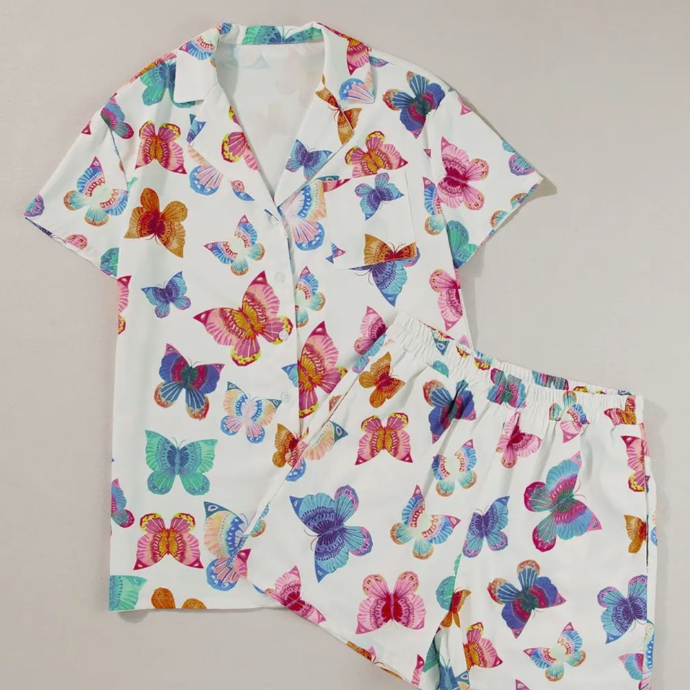 Colorful Butterfly Print Pajama Set